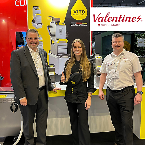 Steve Elliott, Sales Director at Valentine and Philip Sanderson, Business Development Director at Valentine, alongside Lorena Schmidt, Int. Key Account Manager at VITO 